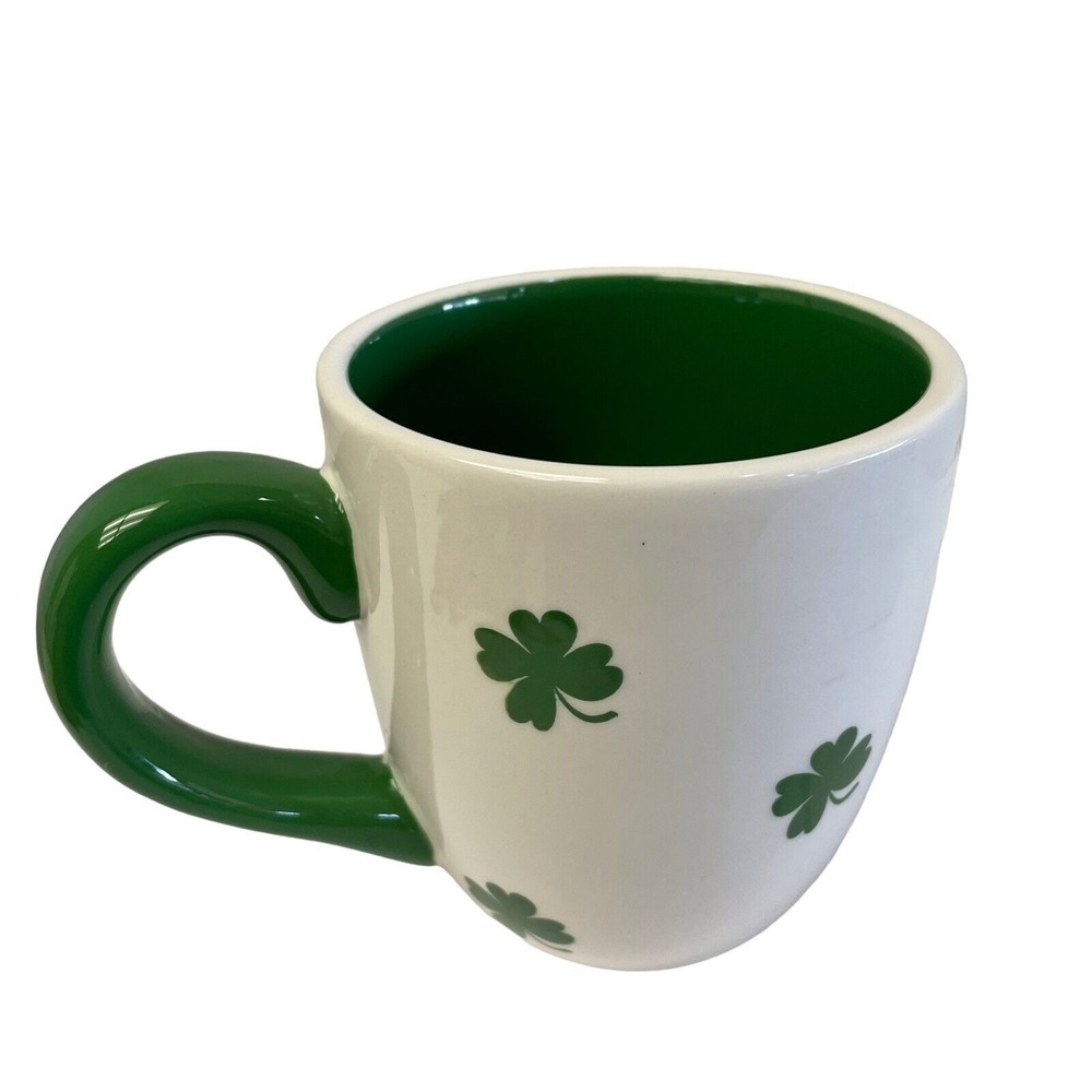 Terramoto  Coffee Mug Ceramic St Patricks Day Shamrock White Green Clover Cup